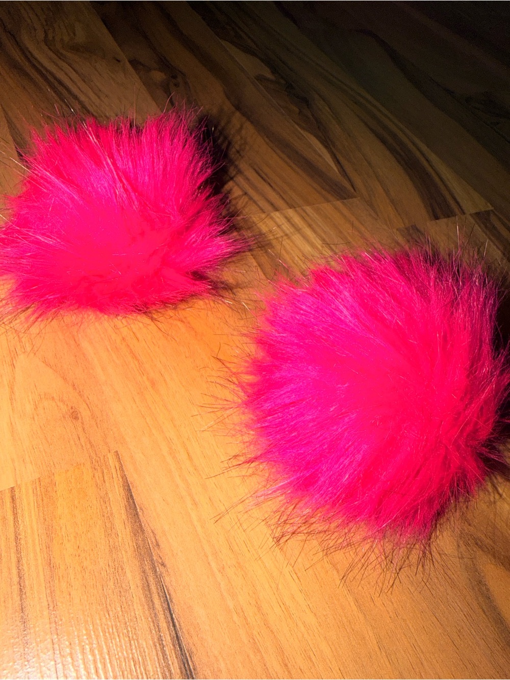 Bright Hot Pink Faux Fur Pom Poms - Pair